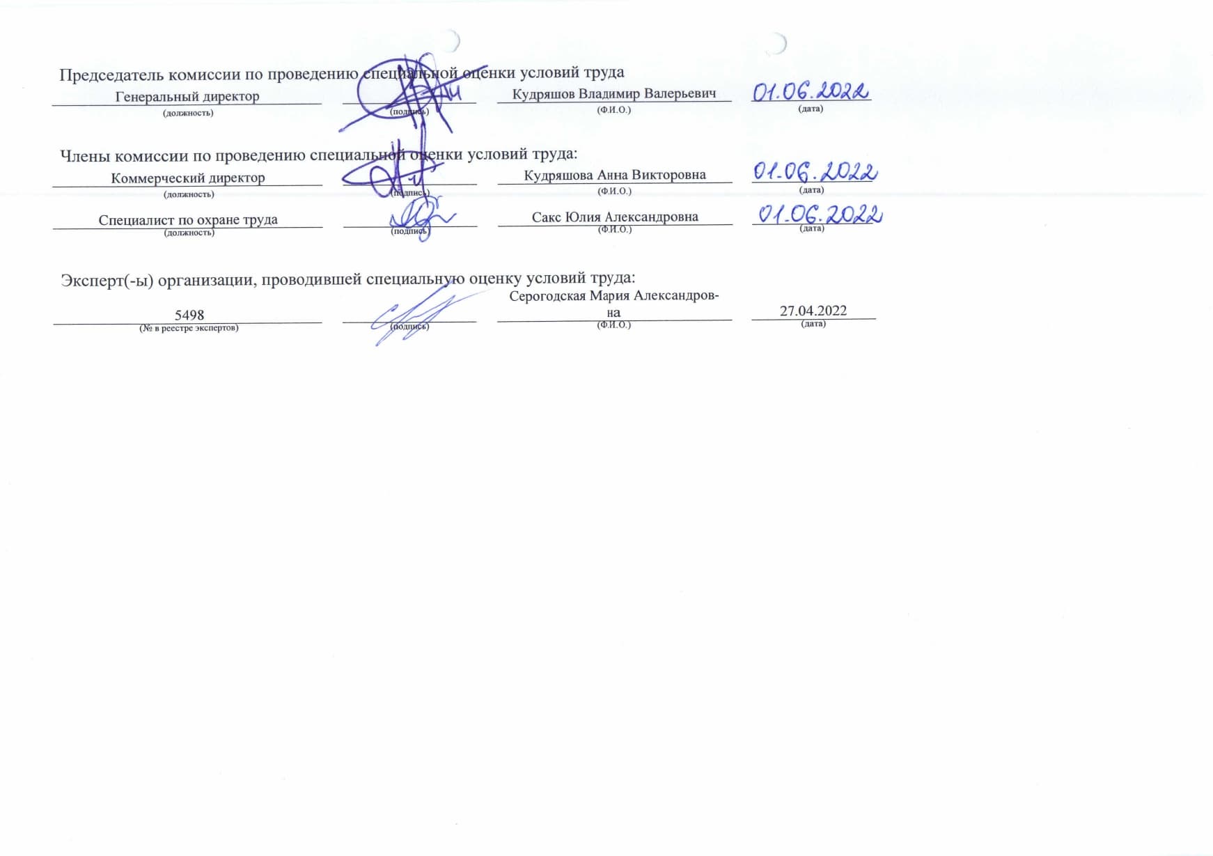 Сводная ведомость СОУТ